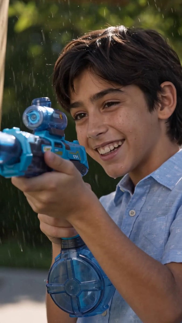Decak puca mlazom vode iz AquaStrike pistolja