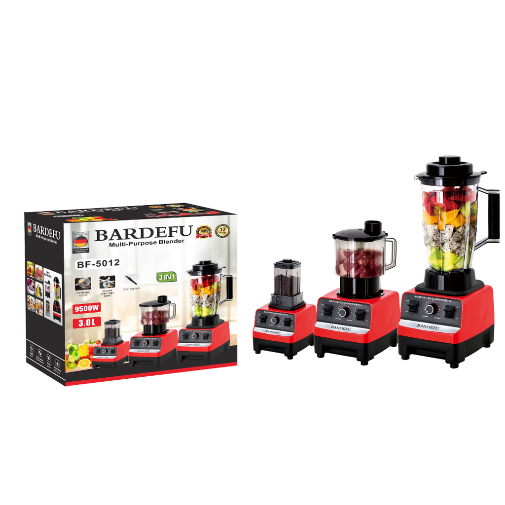 BARDEFU 9500W Profesionalni Blender 3u1 – Multifunkcionalni Mikser, Mlin i Aparat za Smoothie (3 Posude, Ice Crush)