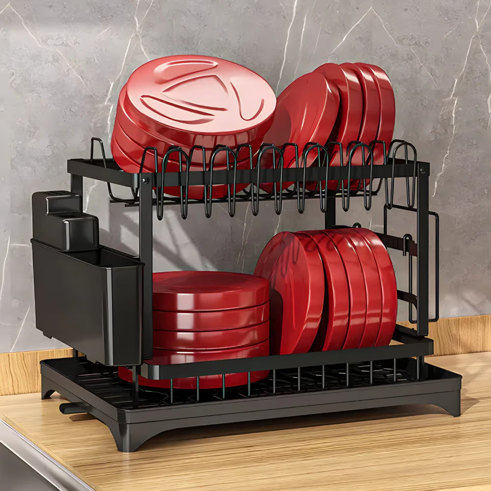 Stalak – Cediljka za Sudove na 2 Nivoa | Nerđajući Čelik | Tacna za Vodu | Organizator Sudova