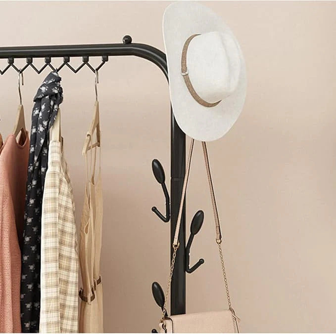 Samostojeći Stalak za Odeću sa Policom za Obuću i 7 Kukica – Metalni Organizator za Garderobu