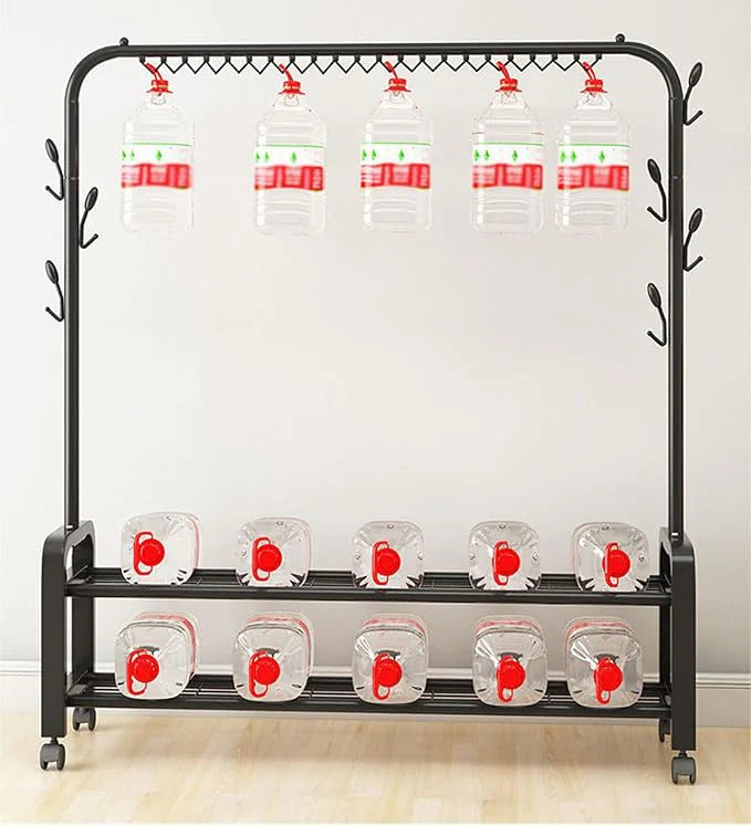 Samostojeći Stalak za Odeću sa Policom za Obuću i 7 Kukica – Metalni Organizator za Garderobu