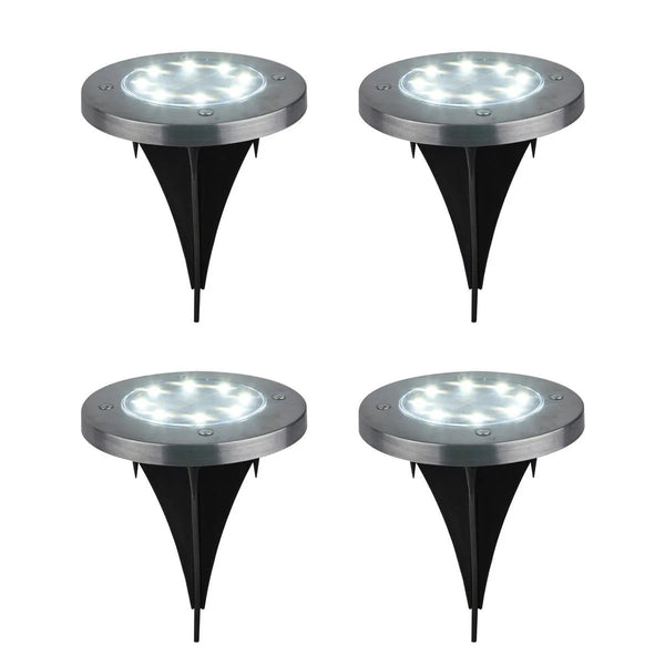 Solarne LED Disk Lampe za Dvorište – Ubodne Baštenske Lampe sa Senzorom Svetla (Set 4 Komada)