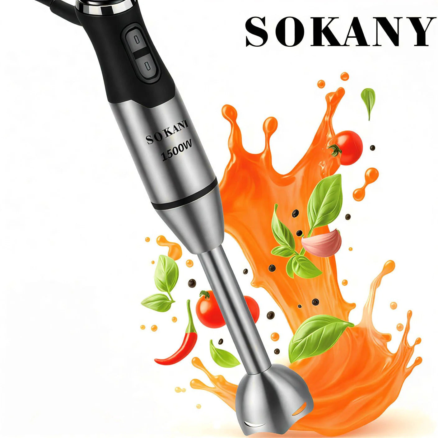 Sokany SK-02019 Štapni Mikser 1500W – 20 Brzina, Bakarni Motor, Inox Sečiva za Led