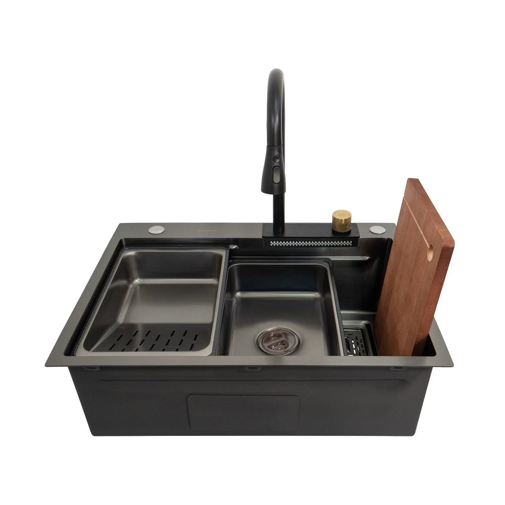 Multifunkcionalna Sudopera od Nerđajućeg Čelika 75x46cm Dupla Posuda | Ugrađena Slavina | Daska za Sečenje